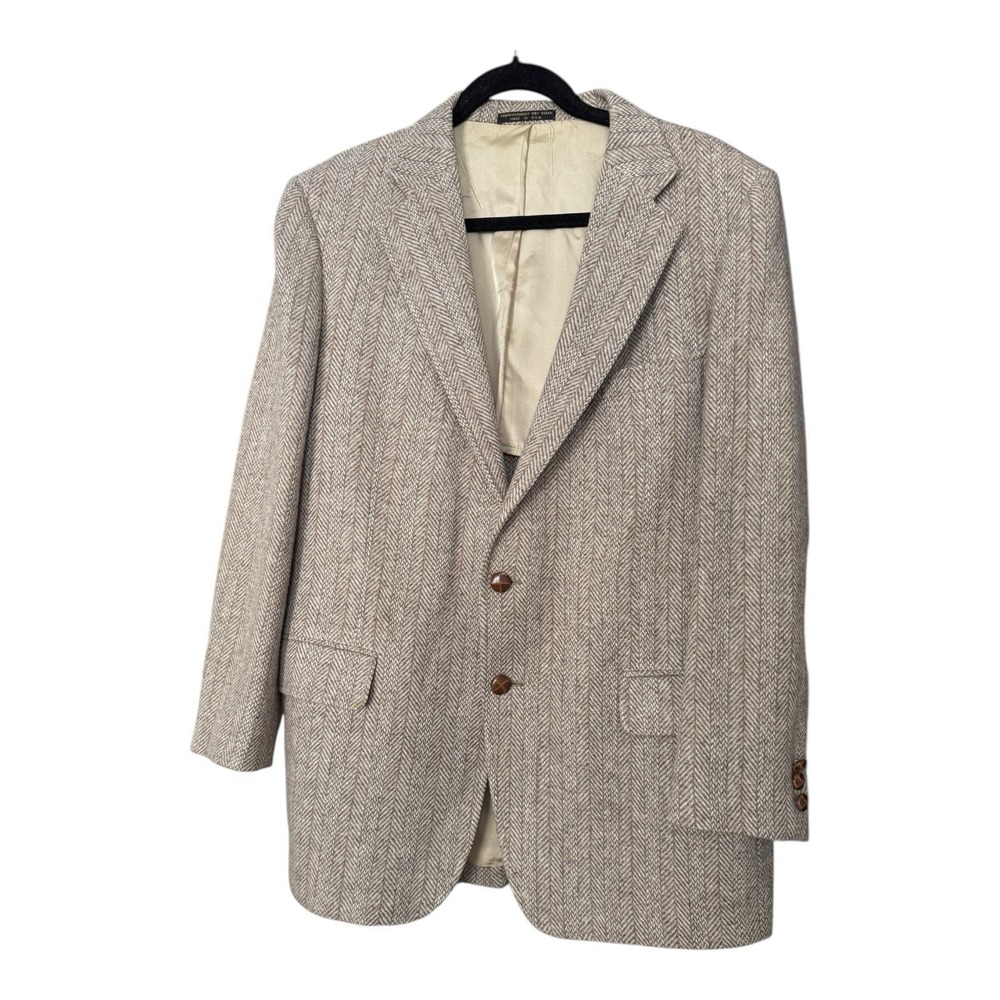 Adams Row 44R Tan 100% Virgin Wool Blazer Elbow Patches Made in US Vintage